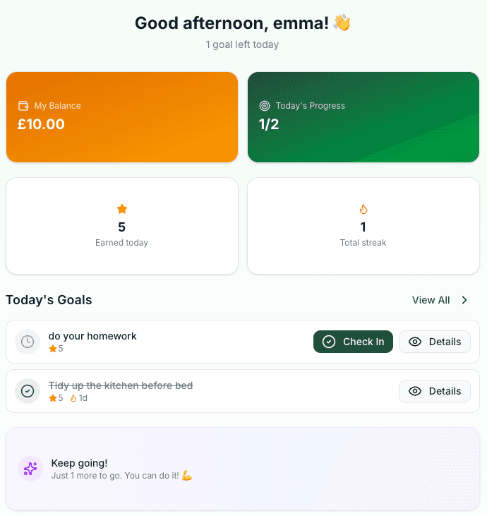 Child daily goals and check-in